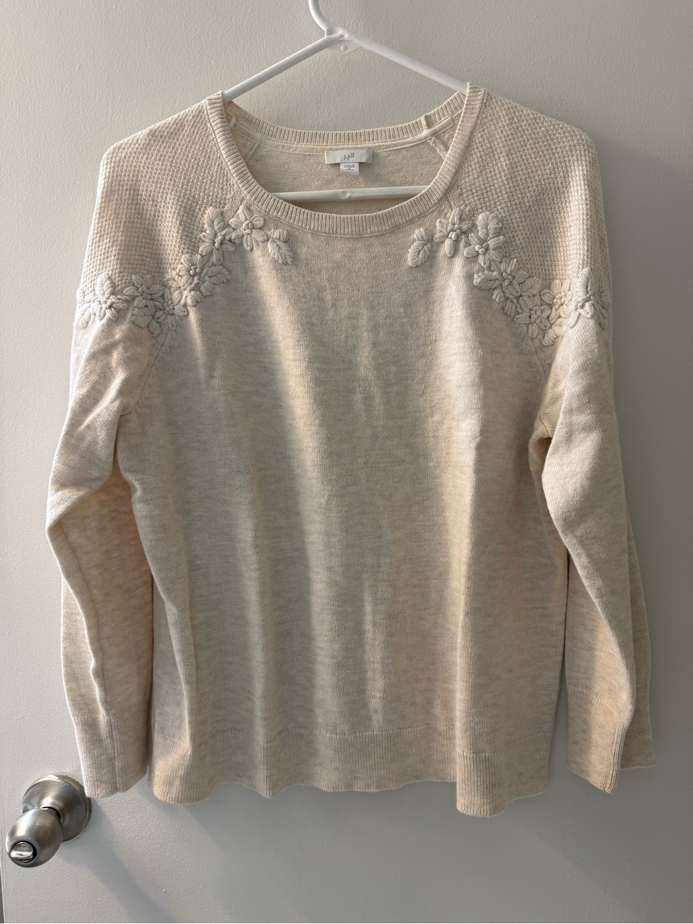 J. Jill Cream Floral-Embroidered Crewneck Sweater